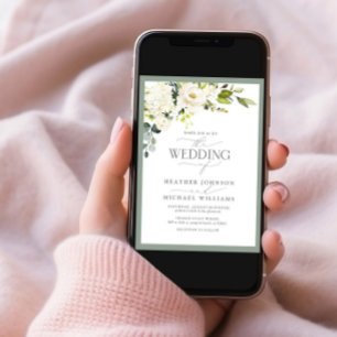 Convites Foto de Aquarela Floral Verde da Cinza Branca Eleg