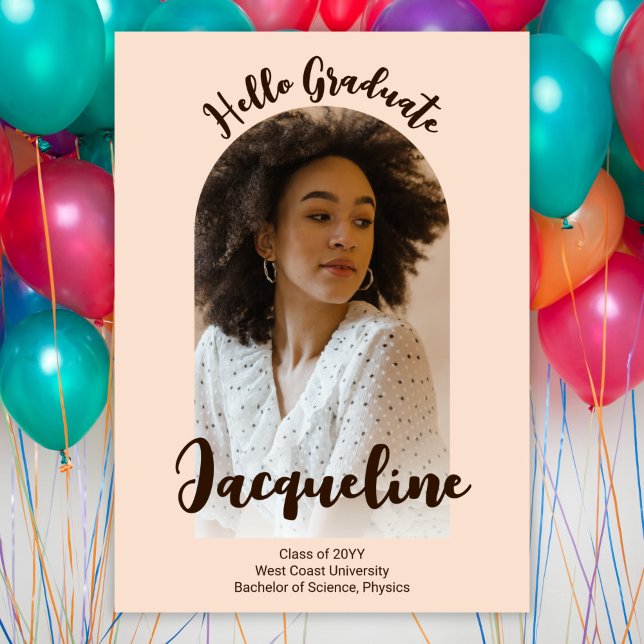 Convites Foto de Arch de Script Peach do Retro Hello Forman (Criador carregado)