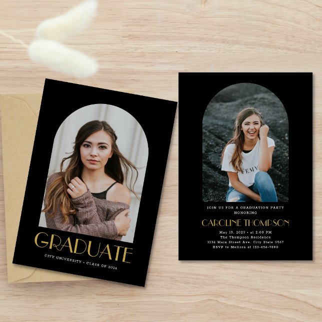 Convites Foto de Arco Moderno Preto e Festa de formatura Do (Criador carregado)