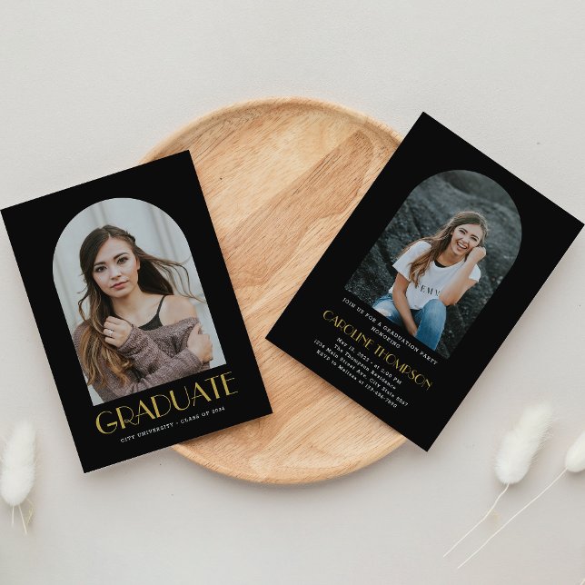 Convites Foto de Arco Moderno Preto e Festa de formatura Do (Criador carregado)