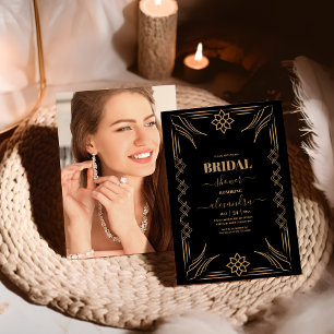 Convites Foto de Arrasto Dourado 20s Art Deco Bridal