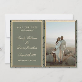 Convites Foto de Arte de Linha Floral Elegante Verde Sage