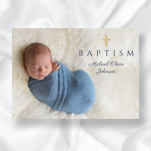 Convites Foto de Batismo Religioso de Menino em Azul Marinh