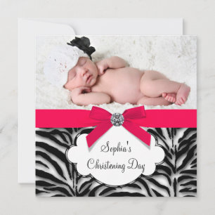 Convites Foto de Batizado de Bebê Menina Zebra Vermelha