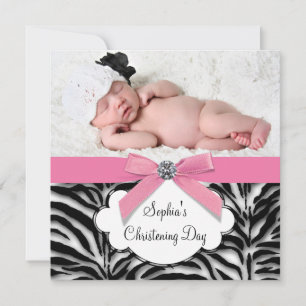 Convites Foto de Bebê Menina Zebra Rosa Batizado