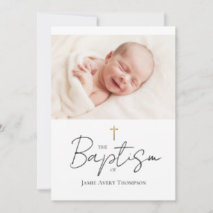 Convites Foto de bebê personalizada Batismo Dourado