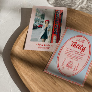 Convites Foto de Bolo Desenhado Escrito à Mão 30 cor-de-ros