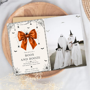 Convites Foto de Boos e Bebida Halloween Arco Laranja