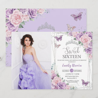 Convites Foto De Borboleta Floral Rosa Lilac, Púrpura, Doce