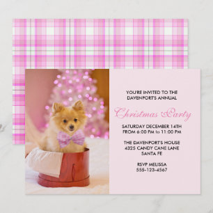 Convites Foto de cachorro de Natal fofo com laço rosa e árv