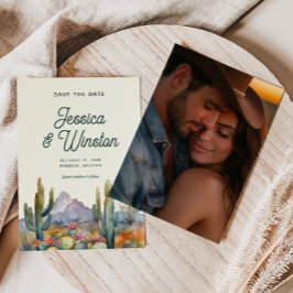 Convites Foto de Cactus do Deserto Moderno Salva a Data