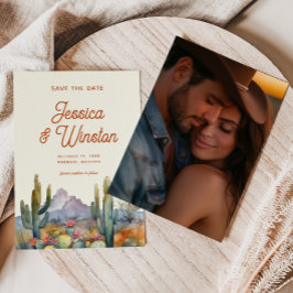 Convites Foto de Cactus do Deserto Moderno Salva a Data