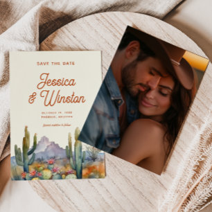 Convites Foto de Cactus do Deserto Moderno Salva a Data