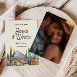 Convites Foto de Cactus do Deserto Moderno Salva a Data