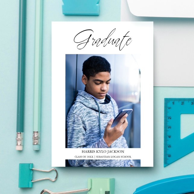 Convites Foto de Caligrafia de Graduação Moderna Whimsical (Criador carregado)