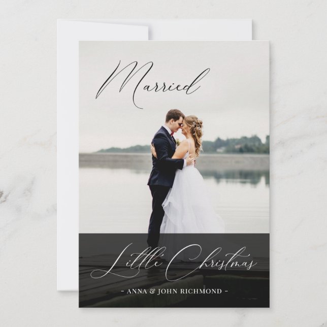 Convites Foto de Caligrafia de Natal Elegante Casada (Frente)