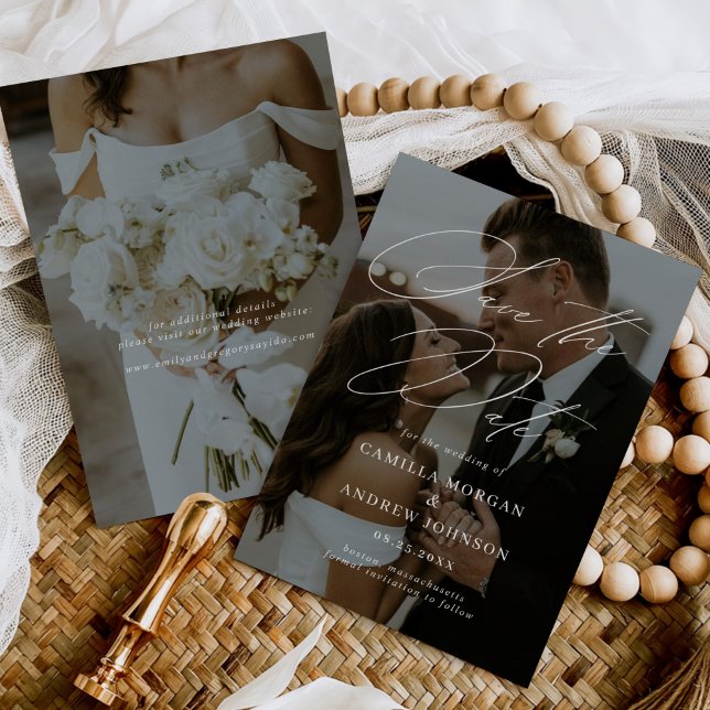 Convites Foto de caligrafia mínima moderna Salva a data (Criador carregado)