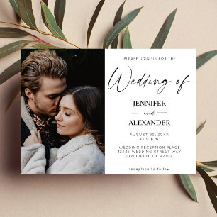 Convites Foto de Caligrafia Preta e Branca Simples