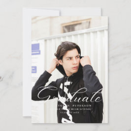 Convites Foto de Caligrafia Roxa Simples da Formatura Preta