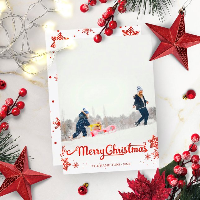 Convites Foto de Caligrafia Vermelha Floco de Neve Natal (Criador carregado)