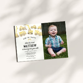 Convites Foto de Caminhão de Construção Simples Primeiro An