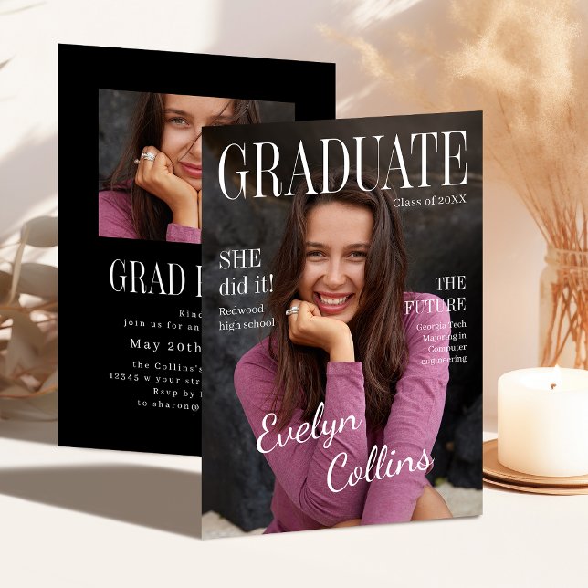 Convites Foto de capa da revista Timeless para formatura (Timeless Magazine Cover Photo Graduation Invitation)