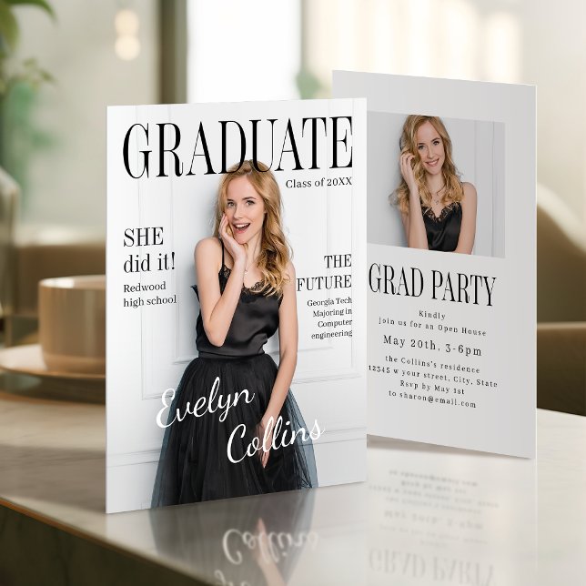 Convites Foto de capa da revista Timeless para formatura (Timeless Magazine Cover Photo Graduation Invitation)