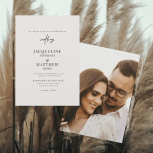 Convites Foto de Casal Moderno Bege Casamento Sem Pais