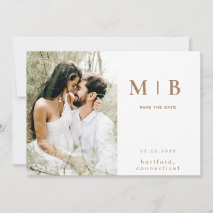 Convites Foto de Casal Monograma Dourado e Branco Save the