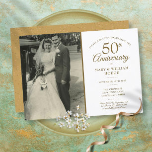 Convites Foto de Casamento 50º Aniversário Confetes de Pó d