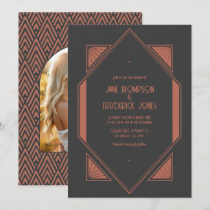 Convites Foto de casamento Art Deco com ardósia de carvão e