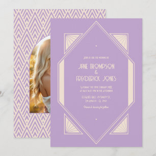 Convites Foto de casamento Art Deco com Lilac Francês e Cha