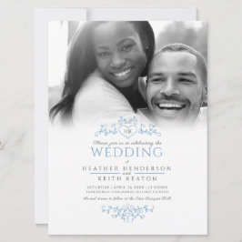 Convites Foto de casamento azul do coração do cartaz
