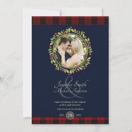 Convites FOTO de casamento azul marinho de Natal Xadrez de 