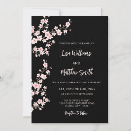 Convites Foto de casamento Black Pink Cherry Blossom