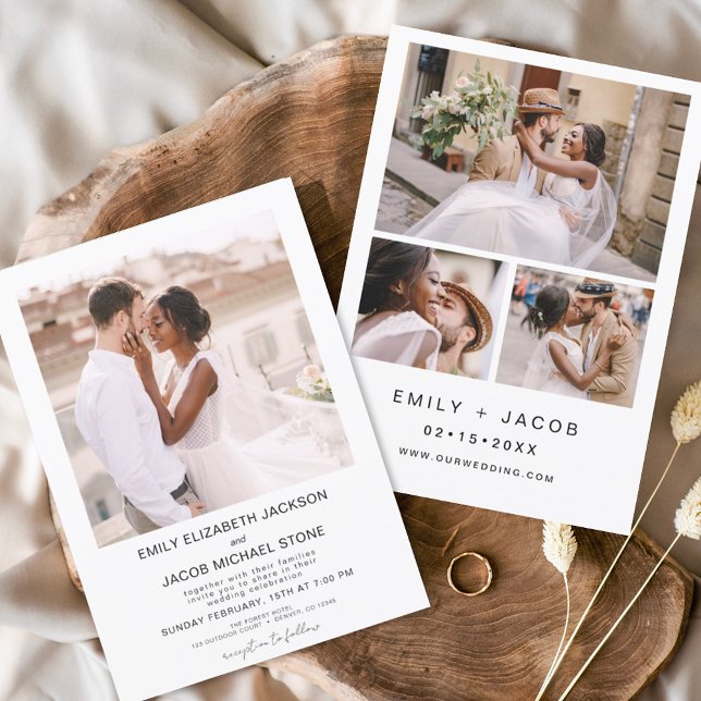 Convites Foto de Casamento Branco Minimalista Moderno 4 (Criador carregado)