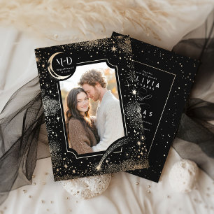 Convites Foto de casamento celestial romântica com estrelas