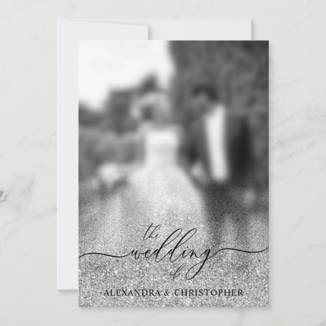 Convites Foto de casamento cintilante Glitter Silver (Frente)