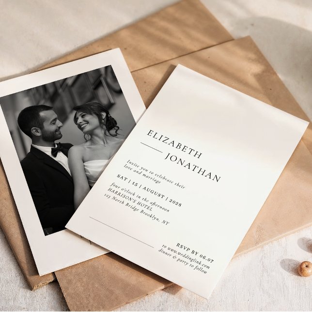 Convites Foto de Casamento Clássico Minimalista (Criador carregado)