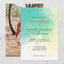 Convites Foto de casamento com água-forte em ouro e turques