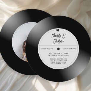 Convites Foto de Casamento com Disco de Vinil Retrô