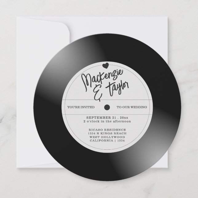 Convites Foto de Casamento com Disco de Vinil Retrô (Frente)