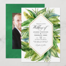Foto de casamento com folhas tropicais em aquarela