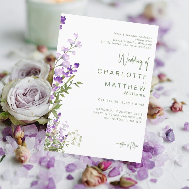 Convites Foto de casamento com pais em lavanda (Criador carregado)
