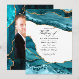 Convites Foto de Casamento com Pedra de Pedra de Teal e Aga