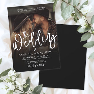 Convites Foto de casamento com sobreposição simples em pret