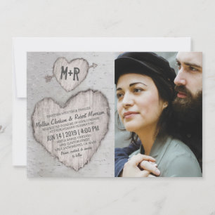 Convites Foto de casamento da árvore bétula prateada rústic