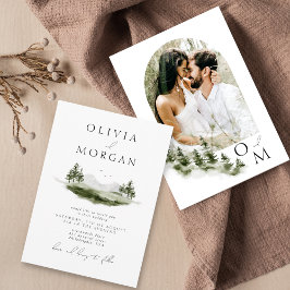 Convites Foto de Casamento da Floresta Rustic Watercolor Mo