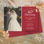 Convites Foto de Casamento de 40 anos Ruby Heart Confetti<br><div class="desc">Personalize com sua foto favorita de casamento e seus detalhes especiais de comemoração do 40º aniversário de rubi em tipografia branca em um fundo vermelho rubi. Os traços inversos ruby adoram corações confetti. Projetado por Thisnotme©</div>