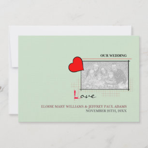 Convites Foto de Casamento de Amor com Coração Vermelha